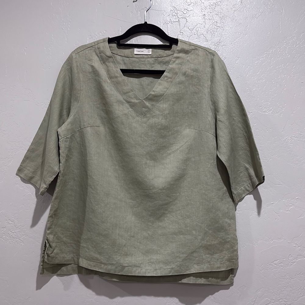 Olive Green V-Neck Blouse